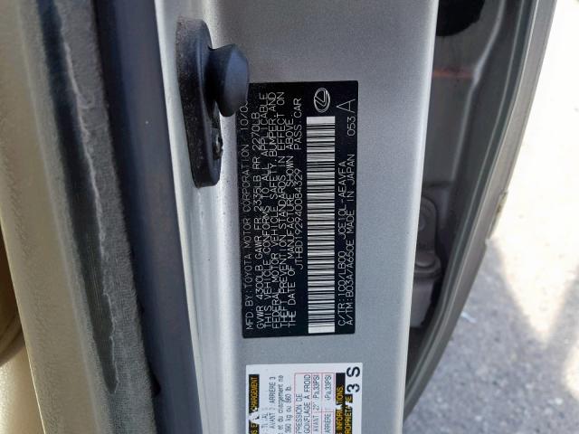 JTHBD192940084329 - 2004 LEXUS IS 300 SILVER photo 10