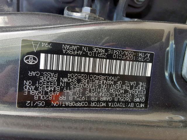 JTKKU4B42C1025204 - 2012 TOYOTA SCION XD GRAY photo 10