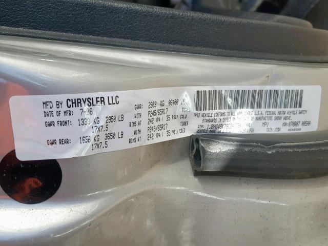 1J8HG48K78C241794 - 2008 JEEP COMMANDER 银色 照片 10