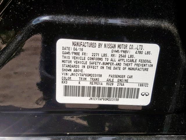 JN1CV7AP6GM203158 - 2016 INFINITI Q50 BASE BLACK photo 10