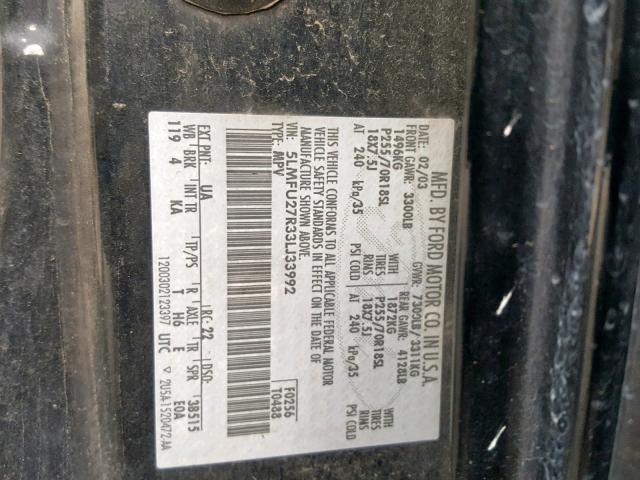 5LMFU27R33LJ33992 - 2003 LINCOLN NAVIGATOR 黑色 照片 10