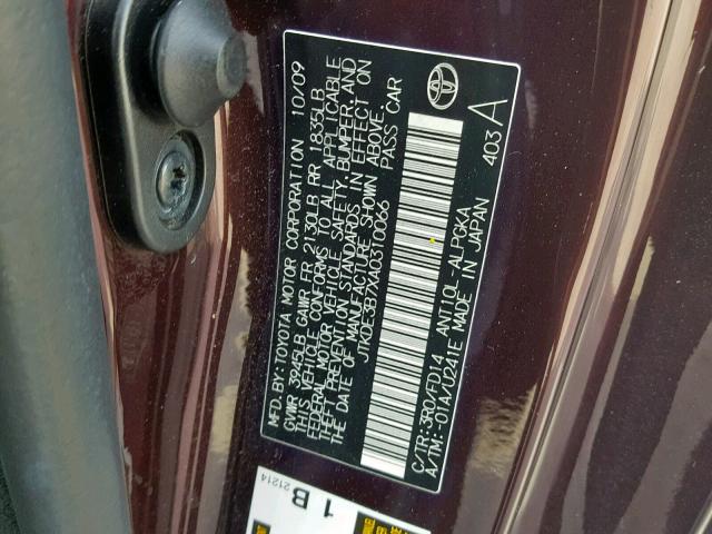 JTKDE3B7XA0310066 - 2010 TOYOTA SCION TC PURPLE photo 10