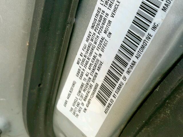 4S4BP61C256309050 - 2005 SUBARU LEGACY OUT GRAY photo 10