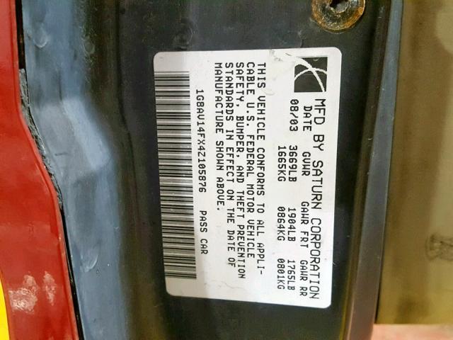 1G8AV14FX4Z105876 - 2004 SATURN ION LEVEL RED photo 10