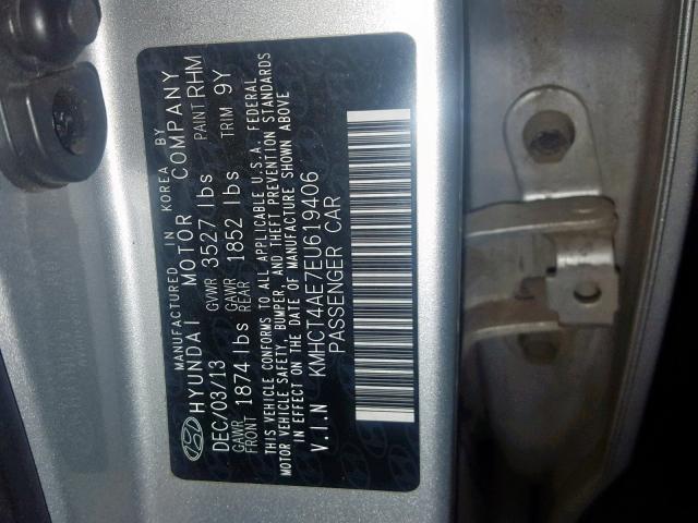 KMHCT4AE7EU619406 - 2014 HYUNDAI ACCENT GLS SILVER photo 10