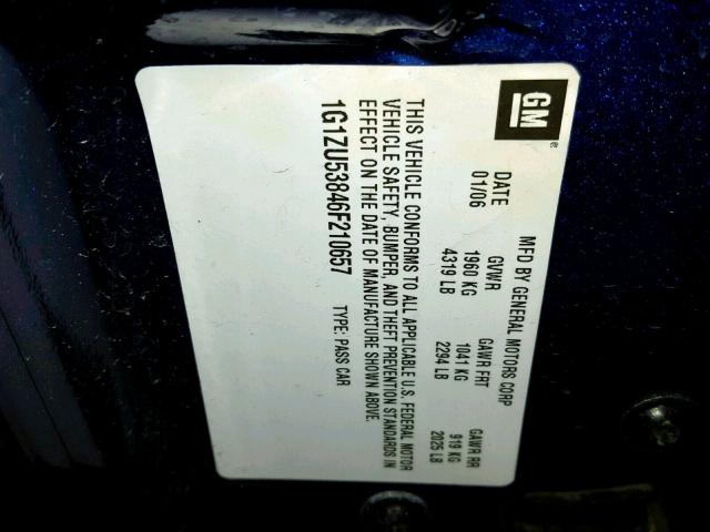 1G1ZU53846F210657 - 2006 CHEVROLET MALIBU LTZ 蓝色 照片 10