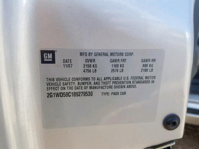 2G1WD58C189279530 - 2008 CHEVROLET IMPALA SUP 银色 照片 10