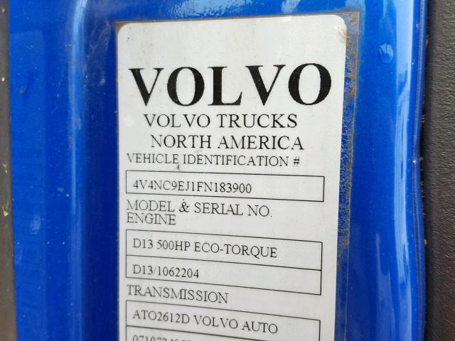 4V4NC9EJ1FN183900 - 2015 VOLVO VN VNL BLUE photo 10