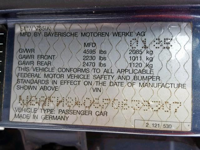 WBAFH8406F0639307 - 1985 BMW 735 I AUTO BLUE photo 10