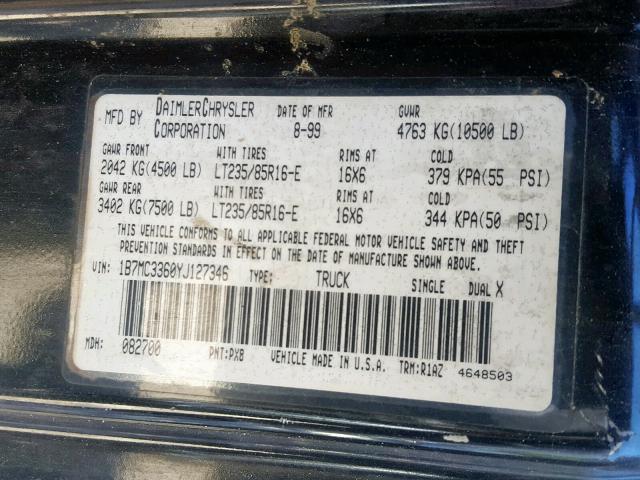 1B7MC3360YJ127346 - 2000 DODGE RAM 3500 BLACK photo 10