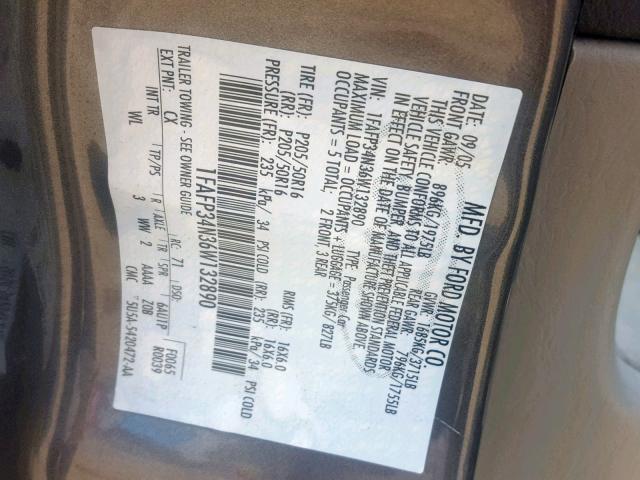 1FAFP34N36W132890 - 2006 FORD FOCUS ZX4 GRAY photo 10