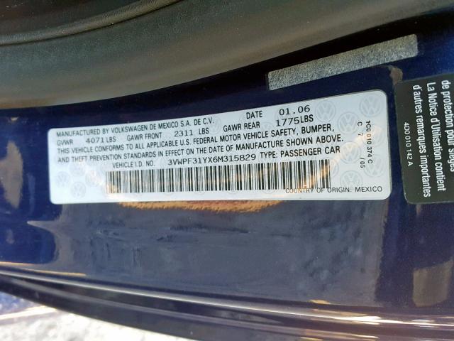 3VWPF31YX6M315829 - 2006 VOLKSWAGEN NEW BEETLE Mavi foto 10