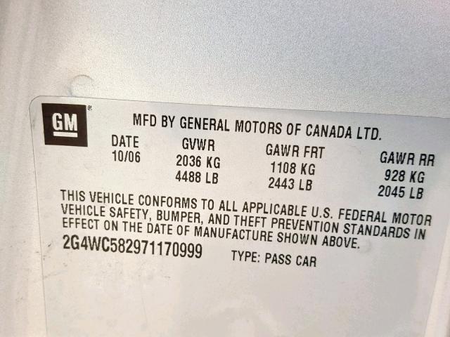 2G4WC582971170999 - 2007 BUICK LACROSSE C SILVER photo 10