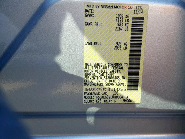 1N4AZ0CP3FC316055 - 2015 NISSAN LEAF S SILVER photo 10