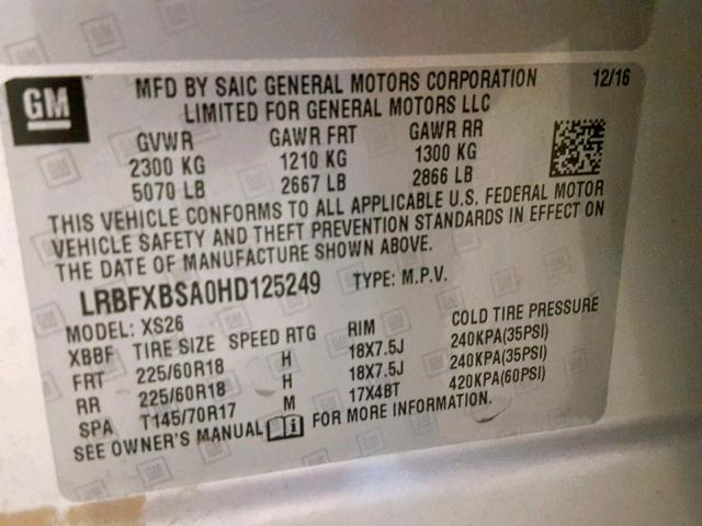 LRBFXBSA0HD125249 - 2017 BUICK ENVISION E SILVER photo 10