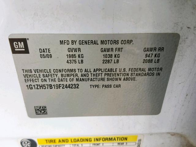 1G1ZH57B19F244232 - 2009 CHEVROLET MALIBU 1LT WHITE photo 10