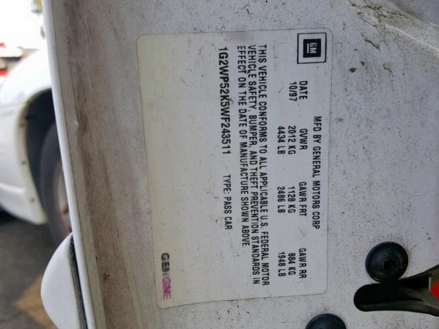 1G2WP52K5WF243511 - 1998 PONTIAC GRAND PRIX WHITE photo 10