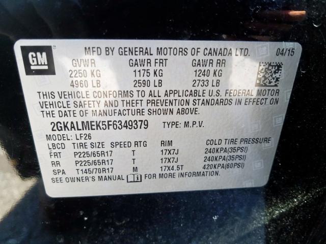 2GKALMEK5F6349379 - 2015 GMC TERRAIN SLE  photo 10