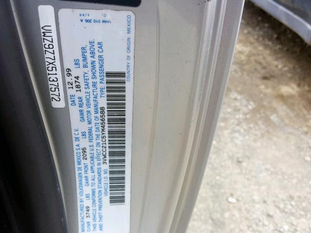 3VWCC21C5YM456588 - 2000 VOLKSWAGEN NEW BEETLE თეთრი ფოტო 10