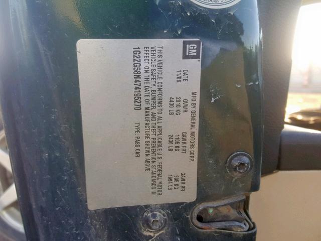 1G2ZG58N474195270 - 2007 PONTIAC G6 BASE GREEN photo 10