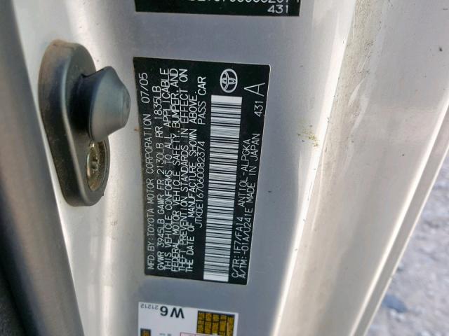 JTKDE167060082374 - 2006 TOYOTA SCION TC 银色 照片 10