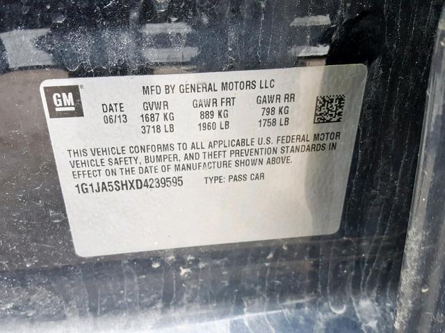 1G1JA5SHXD4239595 - 2013 CHEVROLET SONIC LS BLACK photo 10