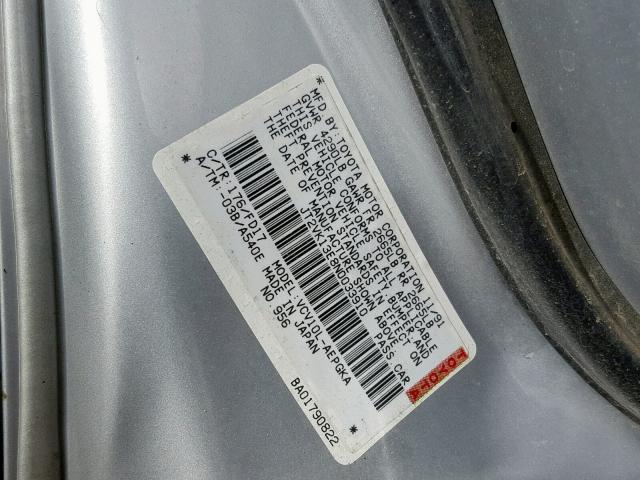 JT2VK13E8N0033910 - 1992 TOYOTA CAMRY XLE SILVER photo 10