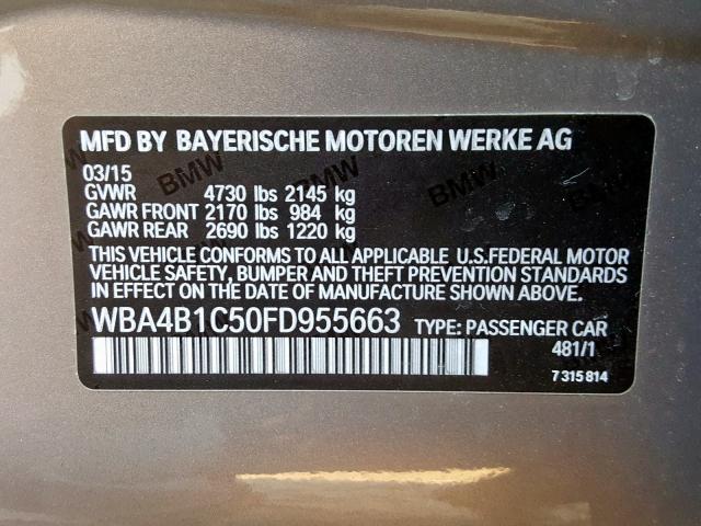 WBA4B1C50FD955663 - 2015 BMW 435 I GRAN COUPE  photo 10