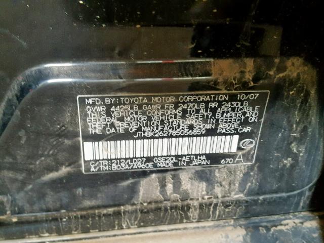 JTHBK262785056859 - 2008 LEXUS IS 250 CHARCOAL photo 10