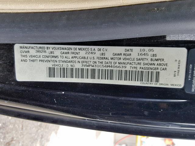 3VWPW31C56M406639 - 2006 VOLKSWAGEN NEW BEETLE Schwarz Foto 10