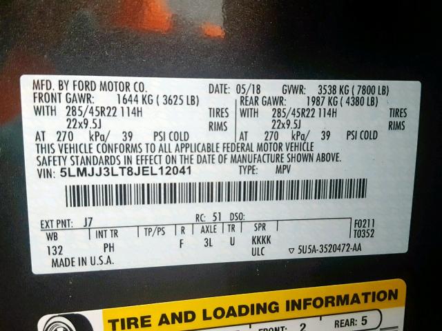 5LMJJ3LT8JEL12041 - 2018 LINCOLN NAVIGATOR 灰色 照片 10