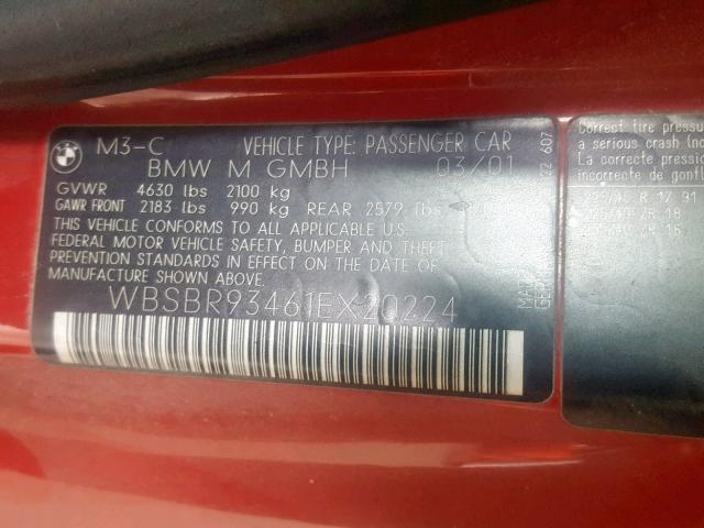 WBSBR93461EX20224 - 2001 BMW M3 CI RED photo 10