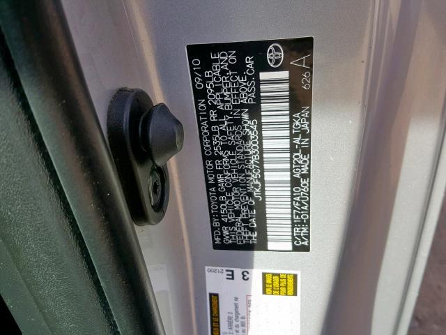 JTKJF5C77B3003545 - 2011 TOYOTA SCION TC SILVER photo 10