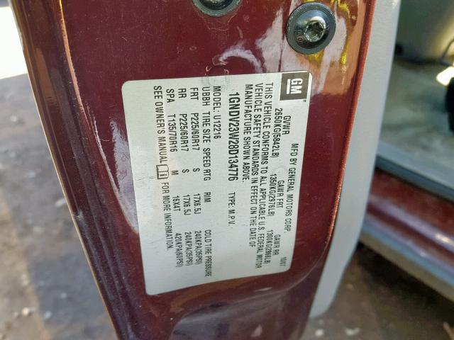 1GNDV23W28D134776 - 2008 CHEVROLET UPLANDER L 栗色 照片 10