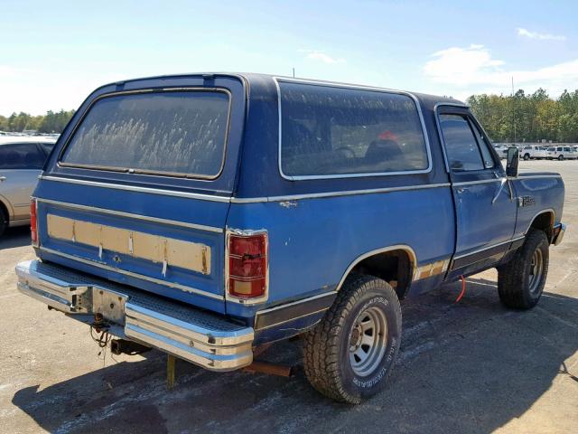 3B4GW12T9GM611286 - 1986 DODGE RAMCHARGER BLUE photo 4