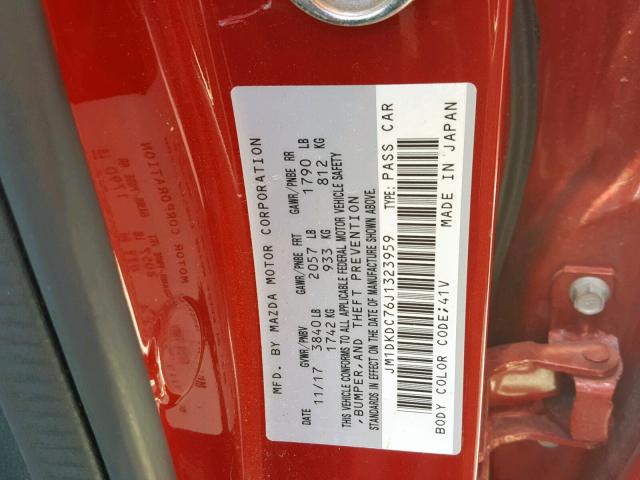 JM1DKDC76J1323959 - 2018 MAZDA CX-3 TOURI RED photo 10