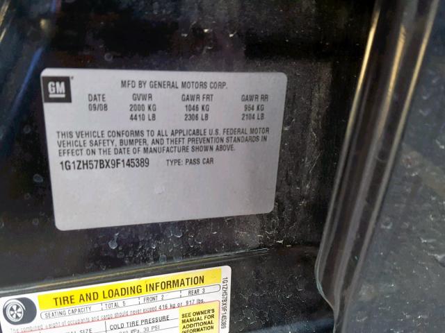 1G1ZH57BX9F145389 - 2009 CHEVROLET MALIBU 1LT 黑色 照片 10