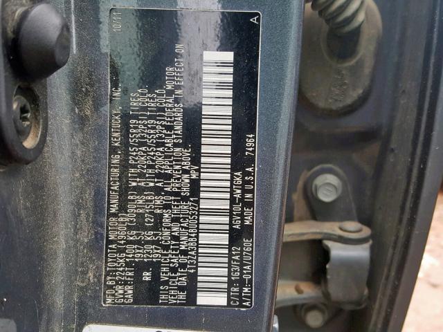 4T3ZA3BB4BU053271 - 2011 TOYOTA VENZA GRAY photo 10