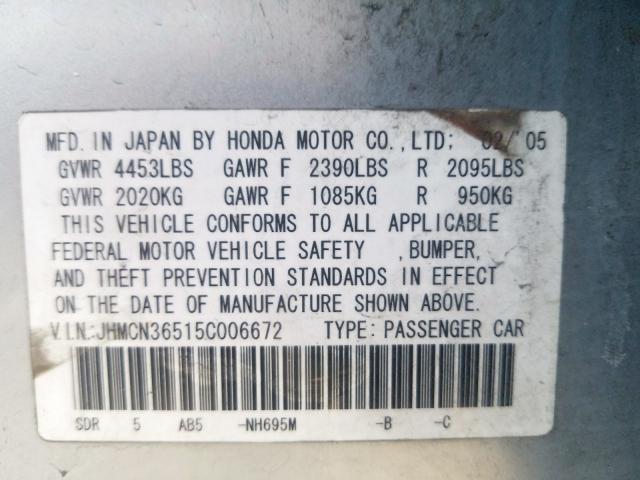 JHMCN36515C006672 - 2005 HONDA ACCORD HYBRID  photo 10