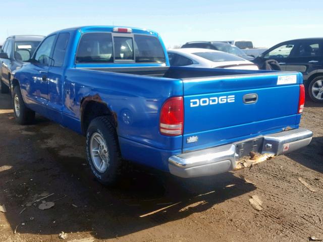 1B7GL22X0YS739915 - 2000 DODGE DAKOTA BLUE photo 3