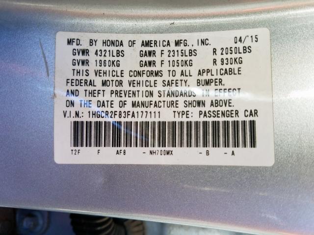 1HGCR2F83FA177111 - 2015 HONDA ACCORD EXL  photo 10