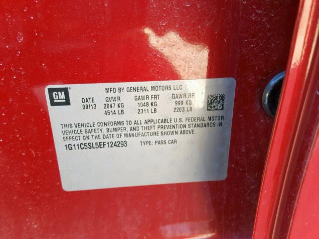 1G11C5SL5EF124293 - 2014 CHEVROLET MALIBU 1LT 红色 照片 10