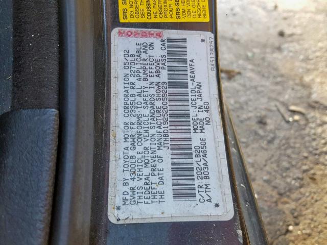 JTHBD192520059229 - 2002 LEXUS IS 300 BLACK photo 10