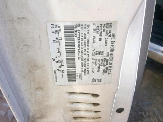 1FTYR10C0WTA50722 - 1998 FORD RANGER WHITE photo 10