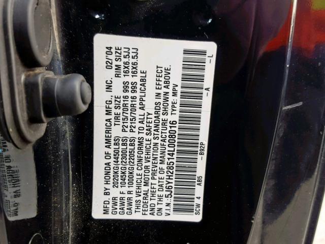 5J6YH28514L008016 - 2004 HONDA ELEMENT EX BLACK photo 10