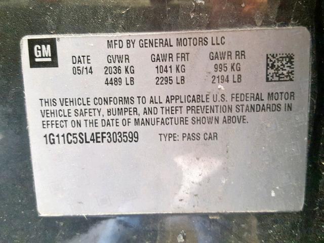 1G11C5SL4EF303599 - 2014 CHEVROLET MALIBU 1LT GRAY photo 10