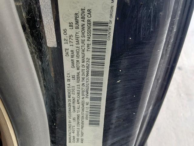 3VWRG31Y37M408232 - 2007 VOLKSWAGEN NEW BEETLE أسود صورة 10