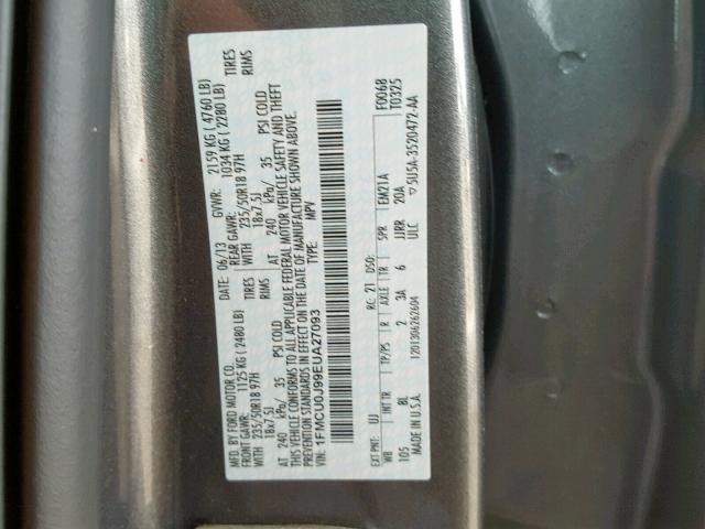 1FMCU0J99EUA27093 - 2014 FORD ESCAPE TIT GRAY photo 10