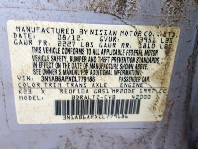 3N1AB6APXCL779186 - 2012 NISSAN SENTRA 2.0 SILVER photo 10