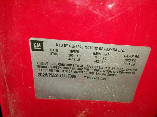 2G2WP552971117396 - 2007 PONTIAC GRAND PRIX 红色 照片 10